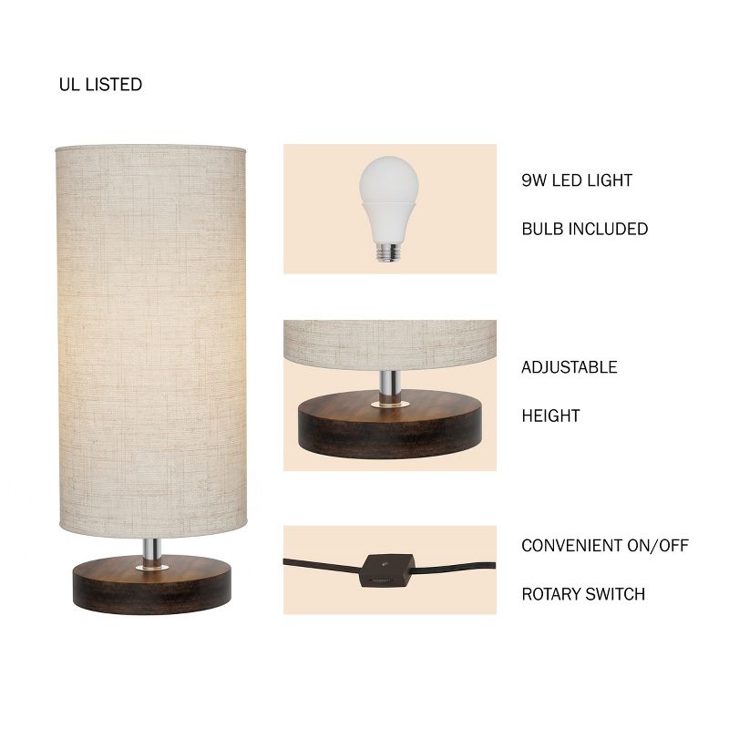 Hastings Home Cylinder Lamp Adjustable Height with Wooden Base and LED Bulb, 4 of 7