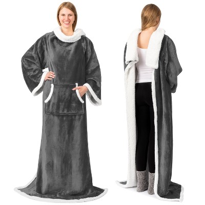 PAVILIA Fleece Wearable Blanket with Sleeves, Warm Cozy Soft Functional Lightweight Sleeved Throw Adults Men Women