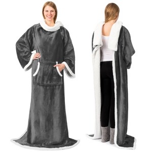 PAVILIA Fleece Wearable Blanket with Sleeves, Warm Cozy Soft Functional Lightweight Sleeved Throw Adults Men Women - 1 of 4