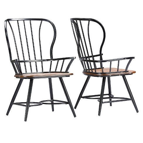 Set of 2 Longford Metal Vintage Industrial Dining Armchairs Dark Black Baxton Studio