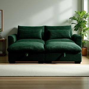 86.6" Corduroy Cloud Sectional Sofa Bed with Deep Seat & 2 Storage Ottomans - 1 of 4