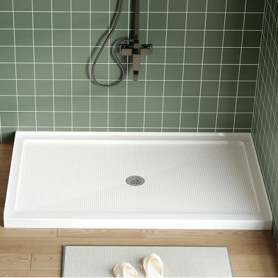 60x32 IN Left Drain Shower Pan, Single Threshold Base, Non-Slip Textured Surface, Lightweight ABS Shower Base, Easy Install, Includes Drain Kit