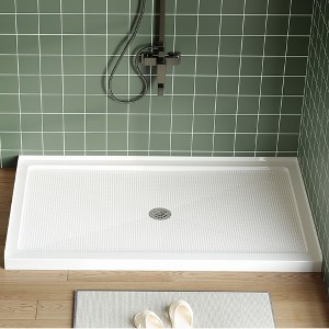 60x32 IN Left Drain Shower Pan, Single Threshold Base, Non-Slip Textured Surface, Lightweight ABS Shower Base, Easy Install, Includes Drain Kit - 1 of 4