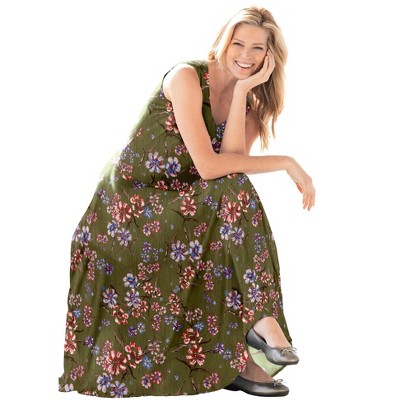 Woman Within Plus Size Petite Sleeveless Crinkle Dress