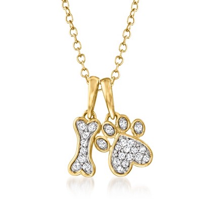 Ross-Simons 0.10 ct. t.w. Diamond Dog Bone and Paw Pendant Necklace in 14kt Yellow Gold