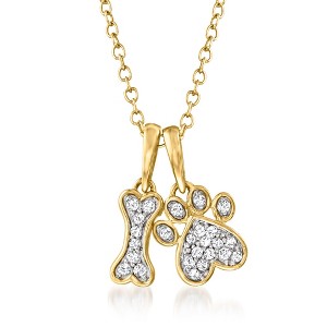 Ross-Simons 0.10 ct. t.w. Diamond Dog Bone and Paw Pendant Necklace in 14kt Yellow Gold - 1 of 4