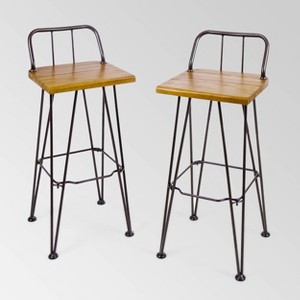 Denali 2pk Acacia Wood Industrial Barstools Teak - Christopher Knight Home - 1 of 4