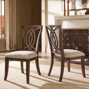 Set of 2 Janelle Dark Walnut Finish Dining Side Chairs: Beige Upholstery, Rubberwood Frame - Inspire Q - 1 of 4