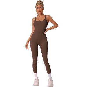 Allegra K Women's U Neck One Piece Jumpsuit Workout Sleeveless Tummy Control No Show Ribbed Shapewear Body Shapers - 1 of 4