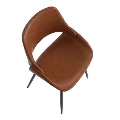 Camel Faux Leather Upholstered Side Chair with Black Metal Legs