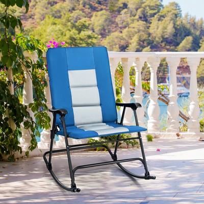 Blue and Gray Foldable Steel Rocking Chair with Armrests