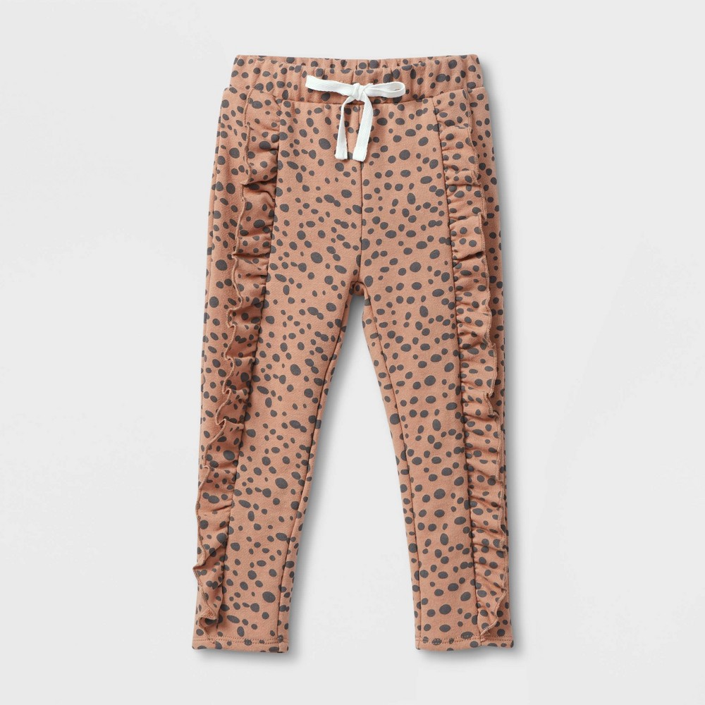 Grayson Mini Toddler Girls' Leopard Ruffle Jogger Pants - Brown 4T