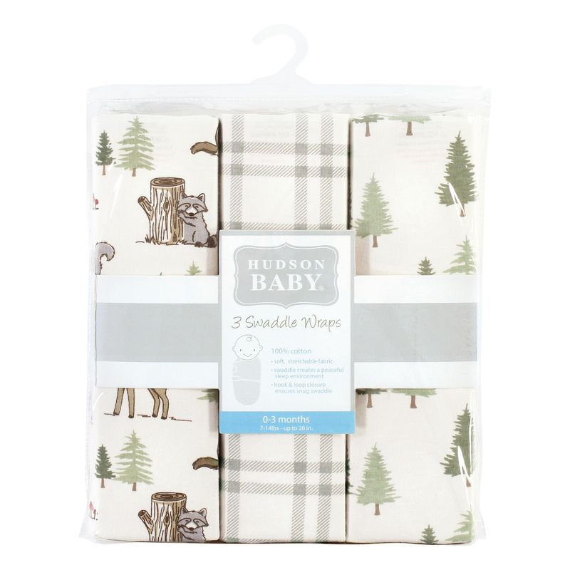 Hudson Baby Cotton Swaddle Wrap, Forest Animals, 0-3 Months, 2 of 6