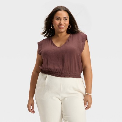 Women's Modern Gauze V-Neck Blouse - A New Day™