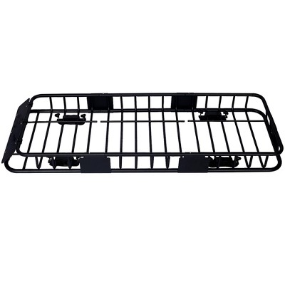 Car roof luggage rack cargo transport basket, heavy-duty steel weather resistant top installation, luggage camping equipment storage