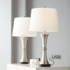 360 Lighting Seymore Modern Table Lamps 26" High Set of 2 Silver with USB Charging Port LED Touch On Off White Drum Shade for Bedroom Living Room Desk - 2 of 4