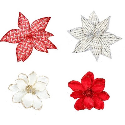 COZONY 20 PCS Glitter Artificial Flower DIY Ornaments, 6.3 Inch Faux Flower Christmas Tree Wreath Decorations for Xmas Wedding Party Holiday