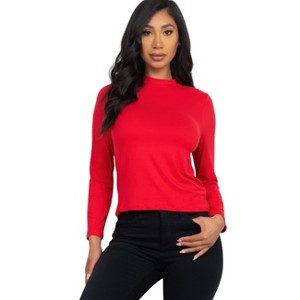 Slickblue Women's Jersey Mock Neck Shirt, Slim Fit Solid Long Sleeve Top, 9 Color Options, Size S-L - 1 of 4