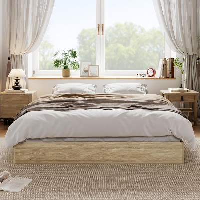 Twin TwinXL Full Queen King Size Modern Minimalist Floor Standing Bed Frame With Wooden Slat & Support