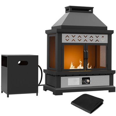 EAGLE PEAK Outdoor Patio Propane Gas Fireplace w/ Side Table Tank & PVC Cover 50,000 BTU