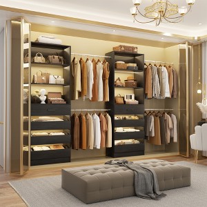 Aheaplus 8-11FT Closet Organizer with Drawers, Walk-in Wardrobe Closet System with 4 Hanging Rods - 1 of 4