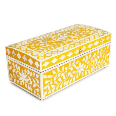 Jodhpur Mother of Pearl Decorative Box, Mustard, 16"