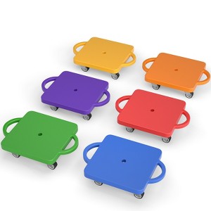 SUGIFT 6 Pcs Sports Scooter Board with Handles Plastic Casters Floor Sitting Scooter Boards for Kids Gym Indoor Outdoor Activities Play Equipment - 1 of 4