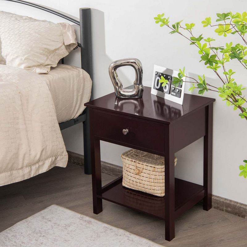 Costway Nightstand with Drawer Storage Shelf Wooden Bedside Sofa Side Table White\Brown, 4 of 13