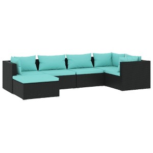 vidaXL Patio Lounge Set Outdoor Sectional Sofa Set Table Garden Poly Rattan - Black and Blue 3x Corner 2x Middle Footrest - 1 of 4