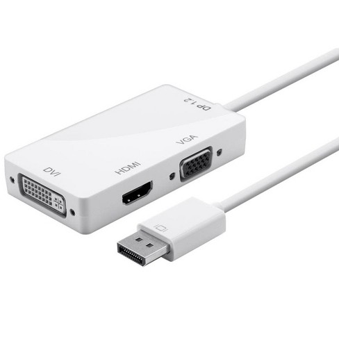 Monoprice DisplayPort 1.2a to 4K HDMI, Dual Link DVI, and VGA Passive  Adapter, White 