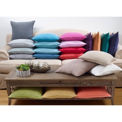 Red Linen Square Throw Pillow with Fringed Edges