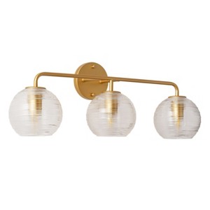 Modern Gold Bathroom Vanity Light 3-Light, Globe Ribbed Glass Shade Wall Sconce for Mirror Lighting - 1 of 4