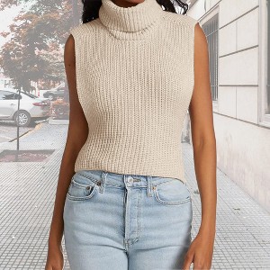 Women's Turtleneck Sleeveless Pullover Sweater Knit Tank Tops,Apricot - XL - 1 of 4