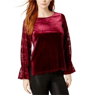 Kensie Womens Lace Sleeve Knit Blouse