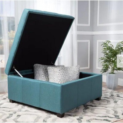 CAVINAS Elegant Fabric Storage Ottoman Bench with Dark Birch Legs,Versatile Footstool and Entryway Seating,Storage Bench for Bedroom,Entryway,Teal
