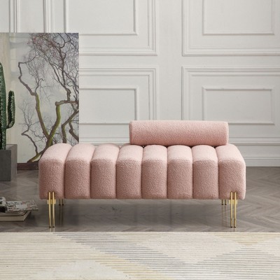 CAVINAS Modern Teddy Ottoman Bench with Metal Legs,Upholstered Oval Sofa Bench for Living Room,Bedroom