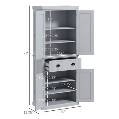 Gray Tall Freestanding Kitchen Pantry Cabinet with Adjustable Shelves