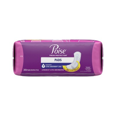 Poise Incontinence Bladder Control & Postpartum Pads for Women - Ultra Absorbency (7 Drop) - 39ct Long