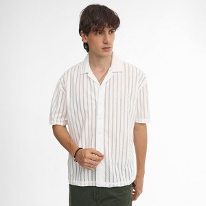 Campus Sutra Men Men's Cream White Zig-Zag Sheer Shirt - 1 of 4