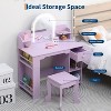 Girl Vanity with Lights,Kid Vanity Table and Chair Set for Princess,Toddler Makeup Vanity Desk with Open Bookshelf,Storage Cabinet&Side Shelves - 4 of 4