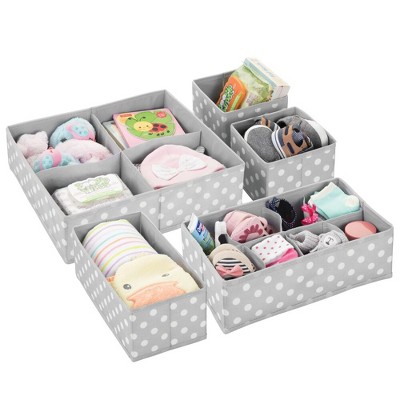 Image of mDesign Fabric Nursery Divided Drawer Organizer, Set of 5, Gray/White Polka Dot