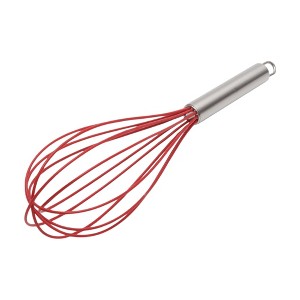 Unique Bargains 12" 6-Wire Whisk Hand Wash Stainless Steel Silicone Red Silver Tone - 1 of 4