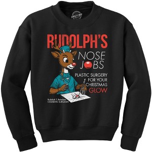 Rudolphs Nose Jobs Crewneck Sweatshirt Funny Sarcastic Christmas Graphic Novelty Longsleeve Sweater - Crazy Dog Crew Neck Sweatshirt Gift For - 1 of 4
