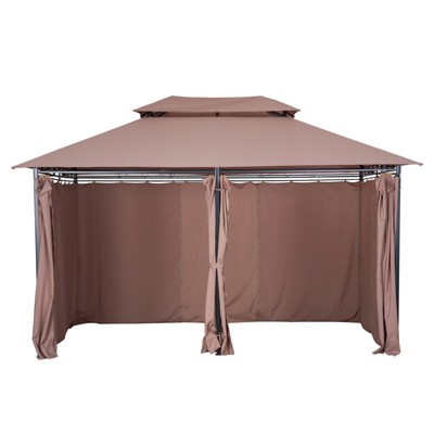 Khaki 10' x 13' Steel Frame Patio Gazebo with Curtains