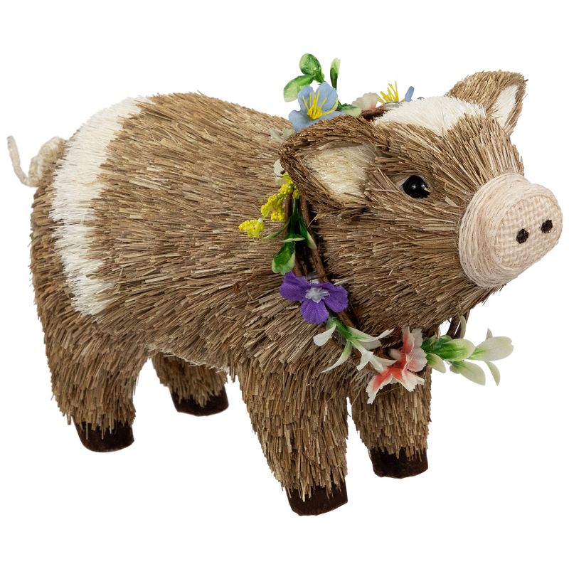 Northlight Boy Piglet with Floral Wreath Spring Figurine - 10.25" - Brown and Beige, 5 of 9