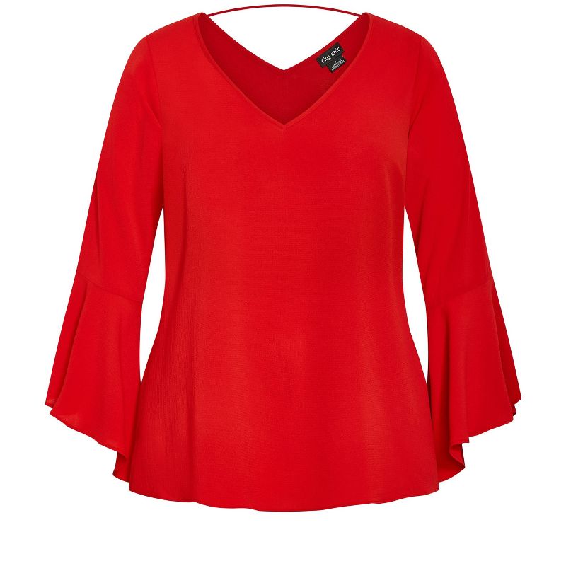 Women's Plus Size Bell Sleeve Top - love red | CITY CHIC, 4 of 6