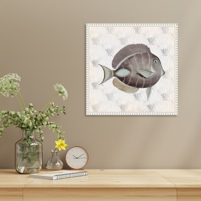 Neutral Vintage Fish Canvas Wall Art with Beaded Frame