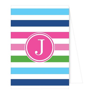 10ct Note Cards - Preppy Stripe Monogram - J