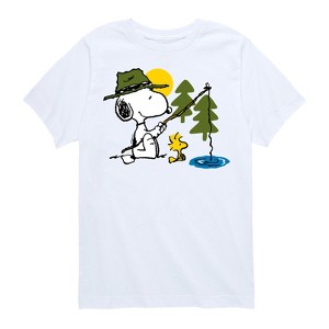 Boys' - Peanuts - Snoopy Woodstock Fishing Short Sleeve Graphic T-Shirt - 1 of 4