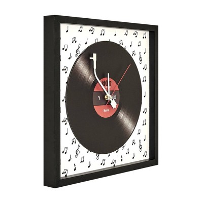 American Art Decor 15.75"x15.75" Framed Vinyl Wall Clock: Vintage Style, Music Theme, Hardwood Frame, Dry Dust Care
